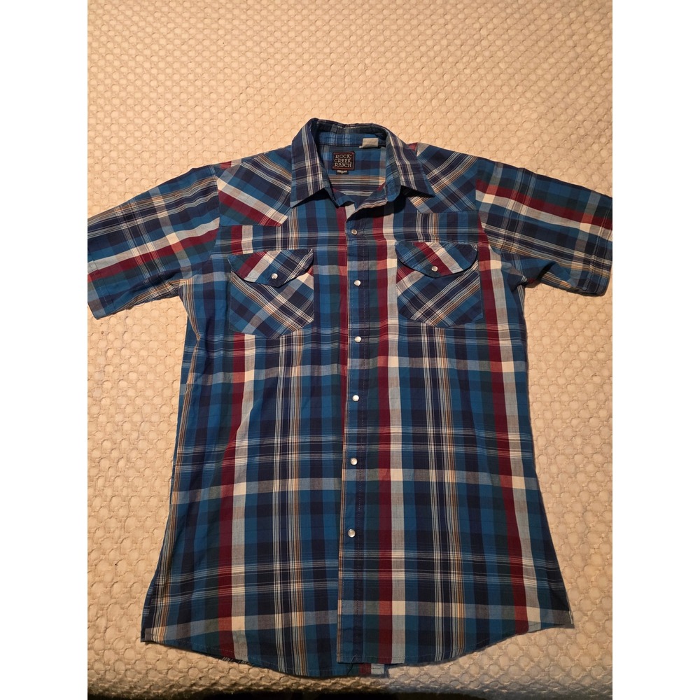 Rock‎ Creek Ranch Western Shirt Mens Medium Plaid Pearl Snap Short Sleeve